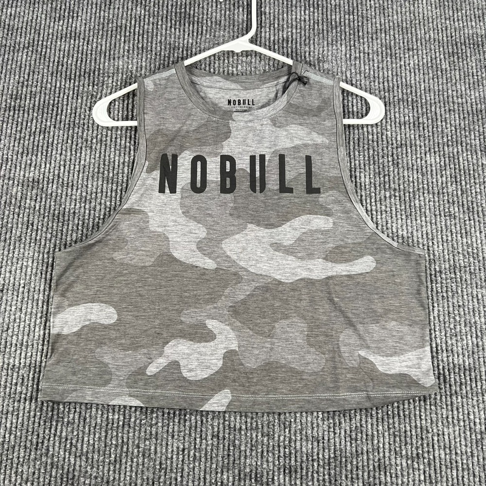 NoBull Cropped Tank Top Shirt Womens Medium Gray Camo CrossFit Workout Gym